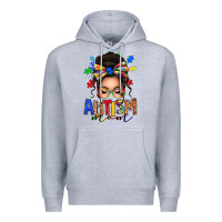 Heather Grey autism mom afro messy bun Premium Hoodie - texasbilliewilder