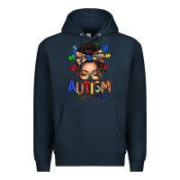 Navy autism mom afro messy bun Premium Hoodie - texasbilliewilder