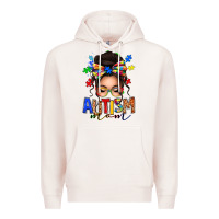 Pale Pink autism mom afro messy bun Premium Hoodie - texasbilliewilder