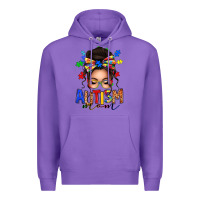 Purple autism mom afro messy bun Premium Hoodie - texasbilliewilder