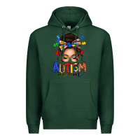 Sports Green autism mom afro messy bun Premium Hoodie - texasbilliewilder