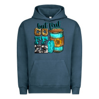 Pigment Midnight Navy but first coffee Urban Hoodie - Zillion Design Studio