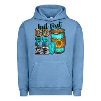 Pigment Pebble Blue but first coffee Urban Hoodie - Zillion Design Studio