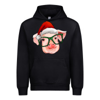 Black christmas pig with santa claus hat Urban Hoodie - RanaPortraitStore