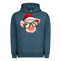 Pigment Midnight Navy christmas pig with santa claus hat Urban Hoodie - RanaPortraitStore