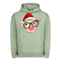 Pigment Oil Green christmas pig with santa claus hat Urban Hoodie - RanaPortraitStore