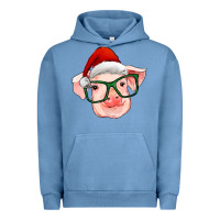 Pigment Pebble Blue christmas pig with santa claus hat Urban Hoodie - RanaPortraitStore