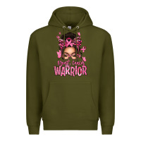 Army Green brest cancer warrior afro messy bun Premium Hoodie - texasbilliewilder