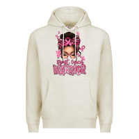 Oatmeal Heather brest cancer warrior afro messy bun Premium Hoodie - texasbilliewilder