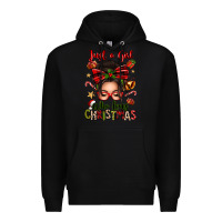 Black just a girl who loves christmas afro messy bun Premium Hoodie - texasbilliewilder