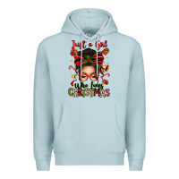 Blue Mist just a girl who loves christmas afro messy bun Premium Hoodie - texasbilliewilder