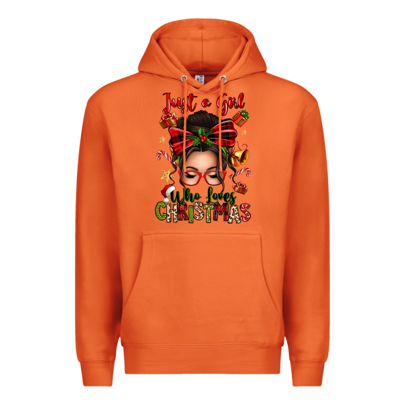 Just A Girl Who Loves Christmas Afro Messy Bun Premium Hoodie by texasbilliewilder | Teevron