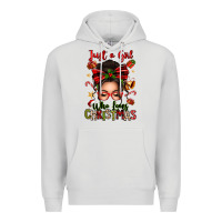 Dove Grey just a girl who loves christmas afro messy bun Premium Hoodie - texasbilliewilder
