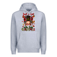 Heather Grey just a girl who loves christmas afro messy bun Premium Hoodie - texasbilliewilder