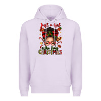 Lilac just a girl who loves christmas afro messy bun Premium Hoodie - texasbilliewilder