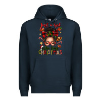 Navy just a girl who loves christmas afro messy bun Premium Hoodie - texasbilliewilder