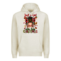 Oatmeal Heather just a girl who loves christmas afro messy bun Premium Hoodie - texasbilliewilder