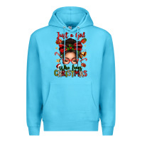 Ocean Blue just a girl who loves christmas afro messy bun Premium Hoodie - texasbilliewilder