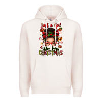 Pale Pink just a girl who loves christmas afro messy bun Premium Hoodie - texasbilliewilder