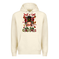 Sandshell just a girl who loves christmas afro messy bun Premium Hoodie - texasbilliewilder
