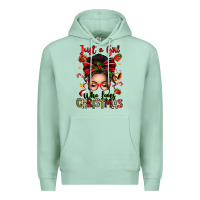 Seafoam just a girl who loves christmas afro messy bun Premium Hoodie - texasbilliewilder