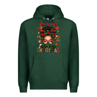 Sports Green just a girl who loves christmas afro messy bun Premium Hoodie - texasbilliewilder