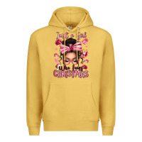 Antique Gold just a girl who loves pink christmas messy bun Premium Hoodie - texasbilliewilder