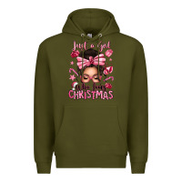 Army Green just a girl who loves pink christmas messy bun Premium Hoodie - texasbilliewilder