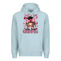 Blue Mist just a girl who loves pink christmas messy bun Premium Hoodie - texasbilliewilder