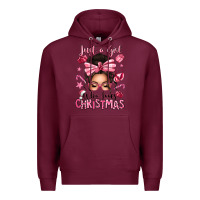 Burgundy just a girl who loves pink christmas messy bun Premium Hoodie - texasbilliewilder