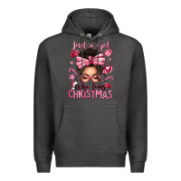 Charcoal Heather just a girl who loves pink christmas messy bun Premium Hoodie - texasbilliewilder