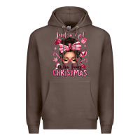 Coffee just a girl who loves pink christmas messy bun Premium Hoodie - texasbilliewilder
