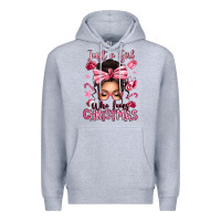 Heather Grey just a girl who loves pink christmas messy bun Premium Hoodie - texasbilliewilder