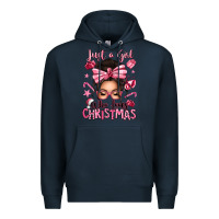 Navy just a girl who loves pink christmas messy bun Premium Hoodie - texasbilliewilder