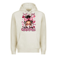 Oatmeal Heather just a girl who loves pink christmas messy bun Premium Hoodie - texasbilliewilder