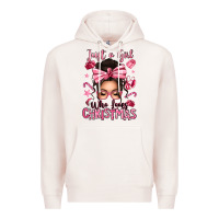 Pale Pink just a girl who loves pink christmas messy bun Premium Hoodie - texasbilliewilder