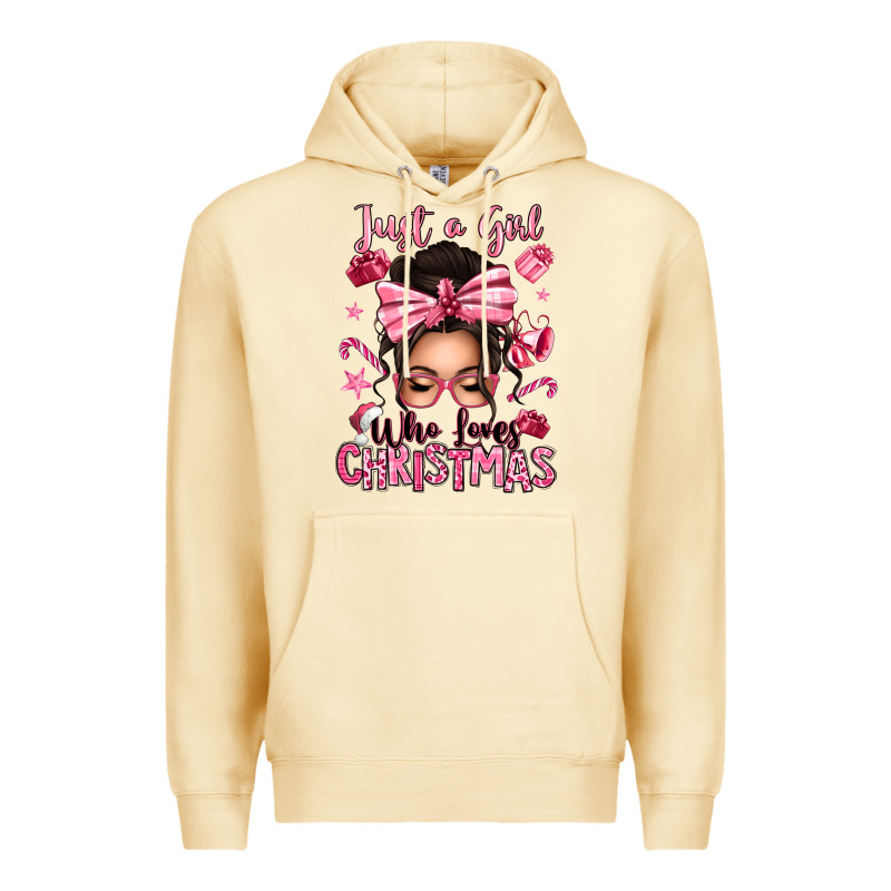 Just A Girl Who Loves Pink Christmas Messy Bun Premium Hoodie by texasbilliewilder | Teevron