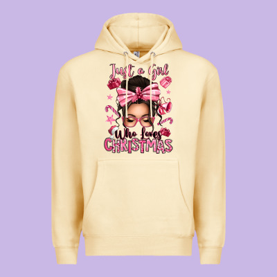 Just A Girl Who Loves Pink Christmas Messy Bun Premium Hoodie Designed By Texasbilliewilder