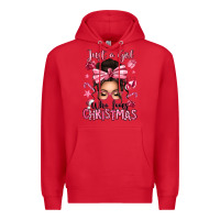 Red just a girl who loves pink christmas messy bun Premium Hoodie - texasbilliewilder