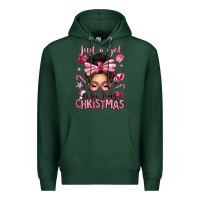Sports Green just a girl who loves pink christmas messy bun Premium Hoodie - texasbilliewilder