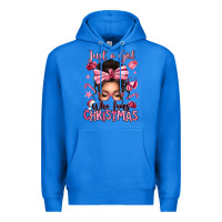 True Royal just a girl who loves pink christmas messy bun Premium Hoodie - texasbilliewilder