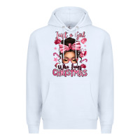 White just a girl who loves pink christmas messy bun Premium Hoodie - texasbilliewilder