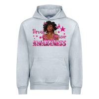 Heather Grey Breast Cancer Awareness with Afro Woman Urban Hoodie - texasbilliewilder