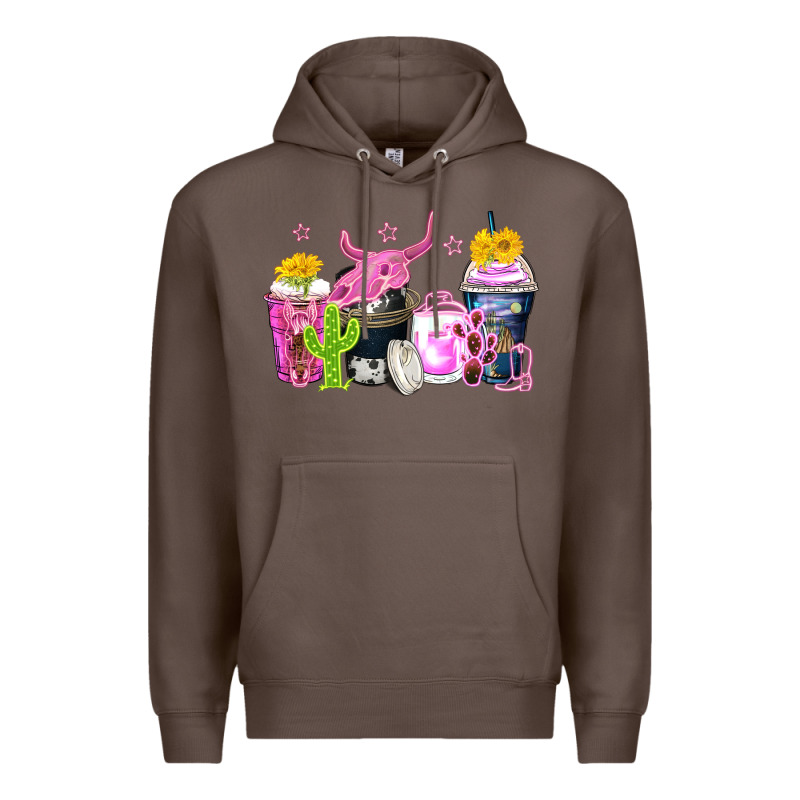 Neon Western Coffee Cups Premium Hoodie by Zillion Design Studio | Teevron