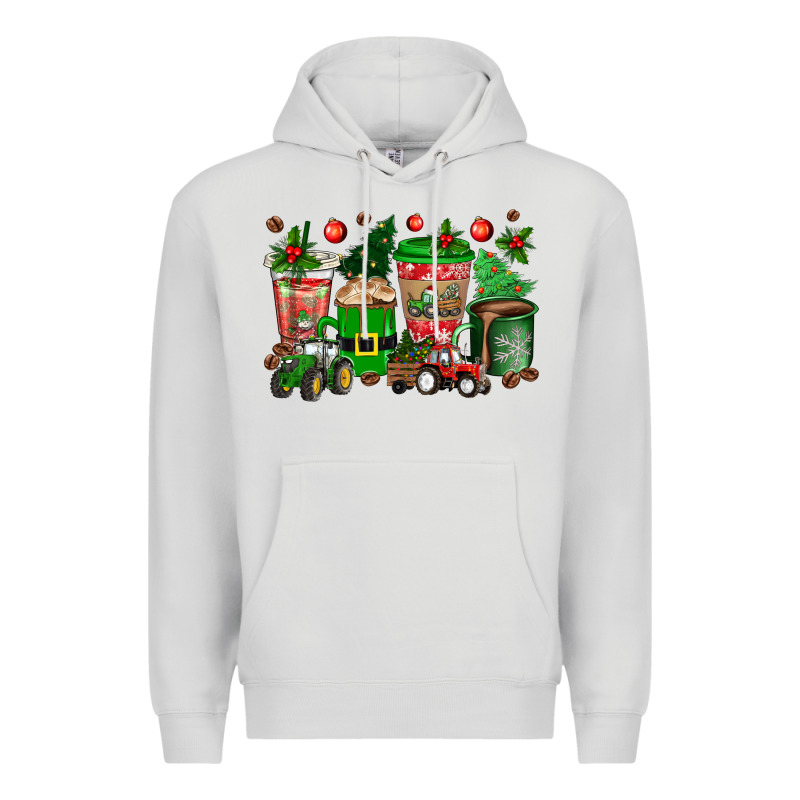 Christmas Tractor Coffee Cups Premium Hoodie by texasbilliewilder | Teevron
