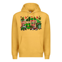 Mustard christmas tractor coffee cups Premium Hoodie - texasbilliewilder