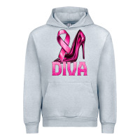 Heather Grey Breast Cancer Diva Ribbon and Heels Urban Hoodie - texasbilliewilder