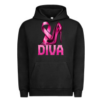 Pigment Black Breast Cancer Diva Ribbon and Heels Urban Hoodie - texasbilliewilder