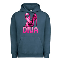 Pigment Midnight Navy Breast Cancer Diva Ribbon and Heels Urban Hoodie - texasbilliewilder