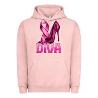 Pigment Salmon Breast Cancer Diva Ribbon and Heels Urban Hoodie - texasbilliewilder